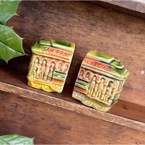 Vintage Salt Pepper Shakers San Francisco Trolley Car Ceramic SNCO Japan Pair